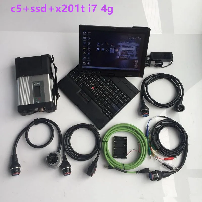 12 звезда диагностики mb sd c5 с супер ssd hdd новейшее программное обеспечение с ноутбуком x201t i7 4g кабели полный комплект готов к использованию 12v и 24v