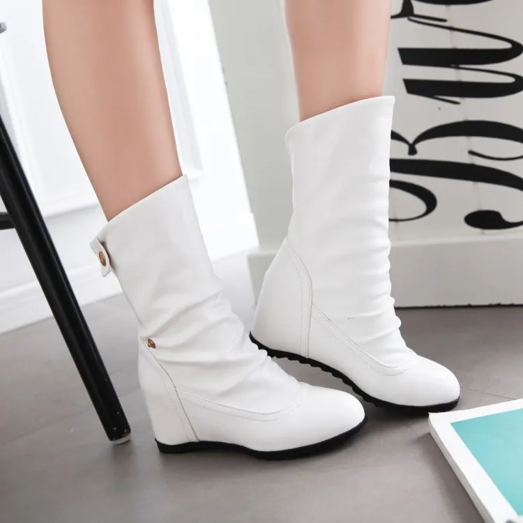White Platform Heighten Boots High Heel Wedge Heels Ankle Boots For Women Casual Strap Woman Shoes Winter Biker Boots Big Size