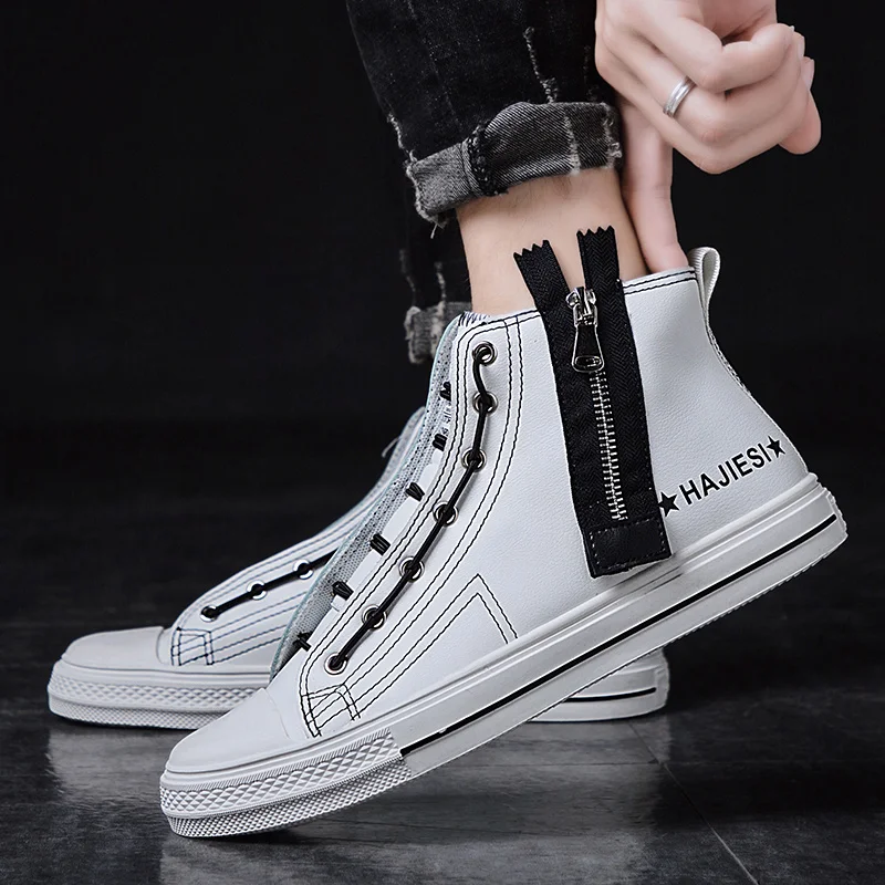 

Korean Version Vulcanized Shoes Men Canvas Shoes Casual Platform Sneakers Flat With High Mouth Spring Autumn Winter Shoes