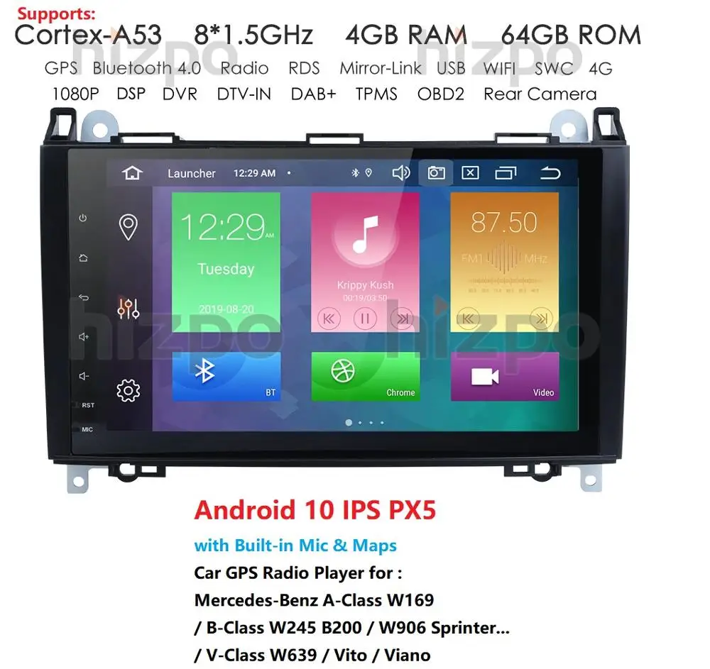 Android 9.0 IPS Octa 8 Core 4GB RAM Multimedia for Mercedes Benz W169 W245 Viano Vito W639 Sprinter