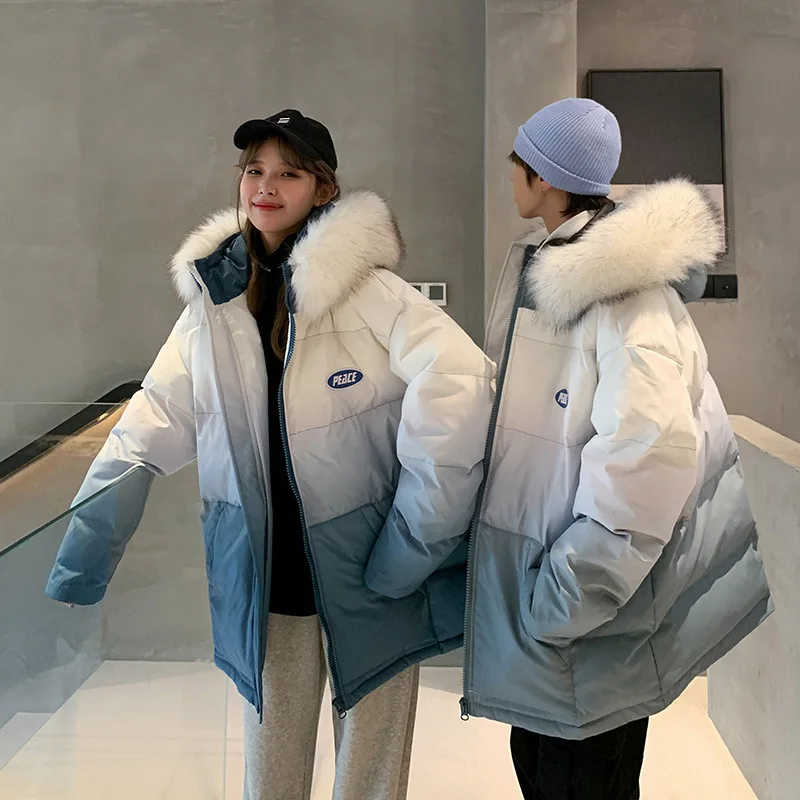 

2020 winter Men's coat with big wool collar and cotton padded jacket in winter gradient color coats fashion Loose clothes