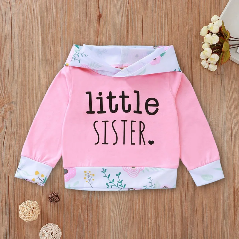 Children's Set Two-Piece Long-Sleeved Trousers Baby Girls Casual Fashion Letter Floral Print Hooded Sweater Pants Tracksuit Set