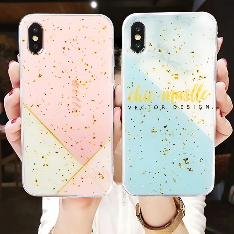

Gold Foil Artistic Marble Grain Phone Case For Iphone 7 7plus X XS XR XS Max 6 6s 8 Plus Soft TPU Protective Shell Case Coque