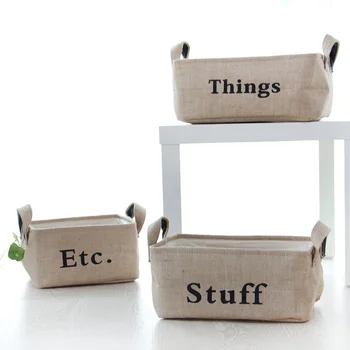 

Jute Burlap Brown Folding Desktop Storage Box Toy Container Sundries Home Storage Bag Underwear Desk Makeup Storage Basket 1 pc