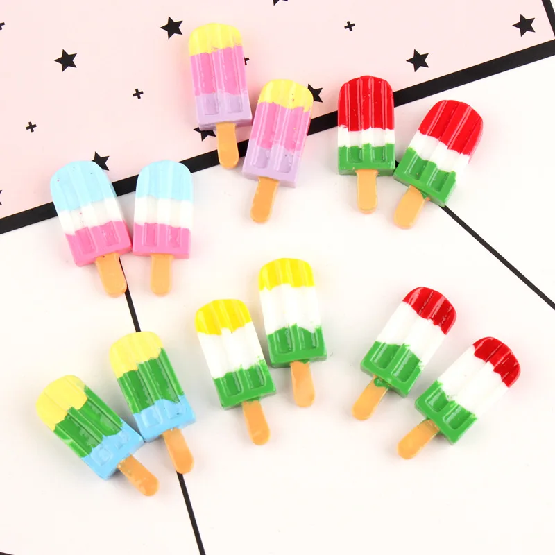 50pcs/Lot ice cream diy resin accessories Flatback Rainbow Colors Cabochons Craft Fit Girls Hair Jewelry Decoration 12*27mm | Украшения и