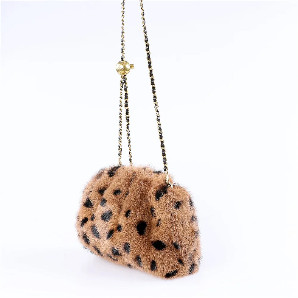 Chegada para Mulheres Pele de Vison Nova Real Bolsa Moda Beleza Cosméticos Leopardo Impressão Cor