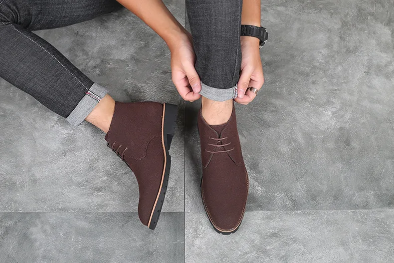 Suede Leather Boots Men Winter Casual Shoes Autumn Business Ankle Boots Plus Size Fashion Lace-Up Male Botas Hombre