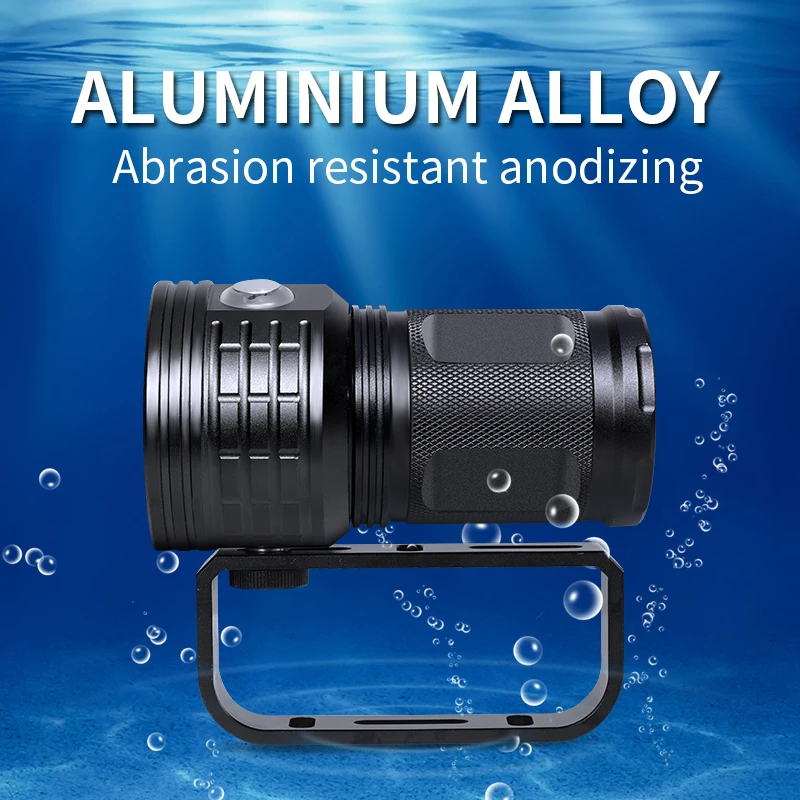 

IPX8 Underwater 100m waterproof LED diving tactical flashlight 20000Lumens photography Video fill light with 4*18650 battery