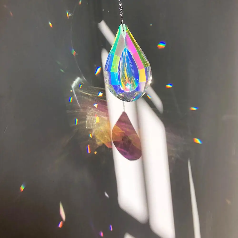 1 шт. AB цветные Ламповые призмы части Loquat форма люстры стеклянные хрустальные Висячие капли подвески 76 мм Рождественское украшение Ловец солнечных лучей
