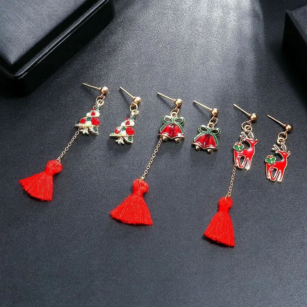 

Christmas Tassel Chain Long Dangle Earring Elk Bell Christmas Tree Fashion Asymmetry Ear Drop Earrings For Women Party Jewelry