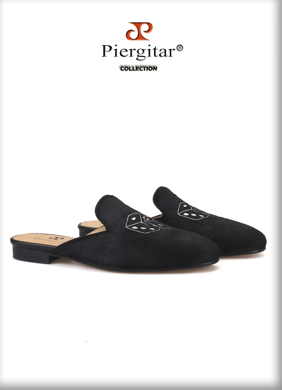 Piergitar/ г.; мужские туфли из конского волоса ручной работы черного цвета с вышивкой в виде кубиков; модные вечерние мужские тапочки для курения