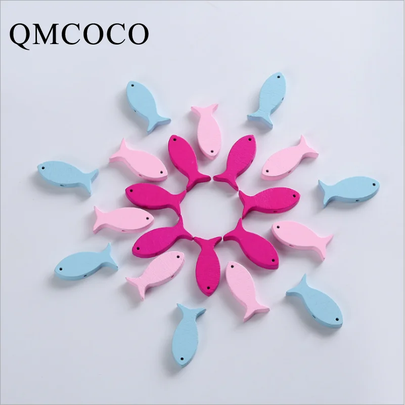 50Pcs Colorful Cartoon Fish Shape Wooden Beads Wood Chip Children's Handmade Custom Environmentally Jewelry Baby Toy Accessories riooak new 50pcs lot 4d69 carbon chip 40bits carbon transponder chip for yamaha motorcycle