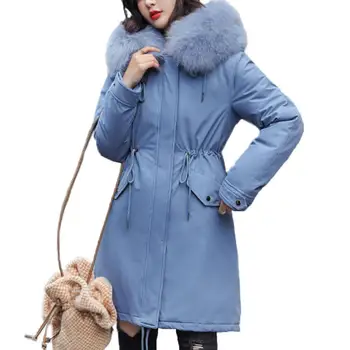 

Velvet Thicken Faux Fur Long Parka Coat For Women New Winter Warm Cotton Padded Jacket Female Parkas Pocket Woman Outwear