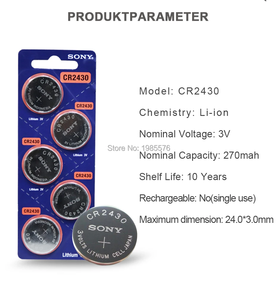 4pcs Sony Original Wholesale CR2430 DL2430 2430 3V Button Battery For Watch Toy Headphone