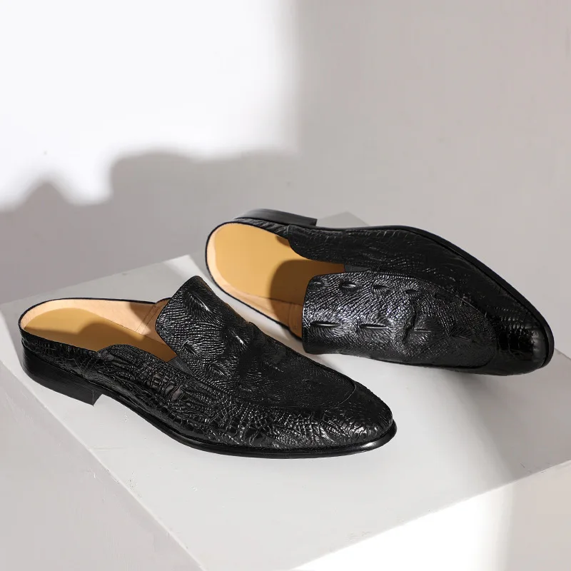 

2019 Genuine Leather Closed-toe Slippers MEN'S SHOES Outer Wear Korean-style Trend of Fashion Semi-Slipper Summer MEN'S SHOES