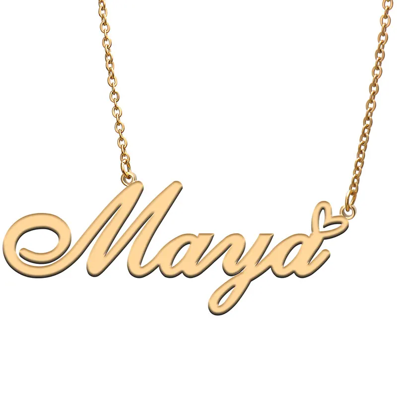 

Maya Name with Heart Necklace for Women Stainless Steel Jewelry Nameplate Pendant Femme Mother Child Girls Gift