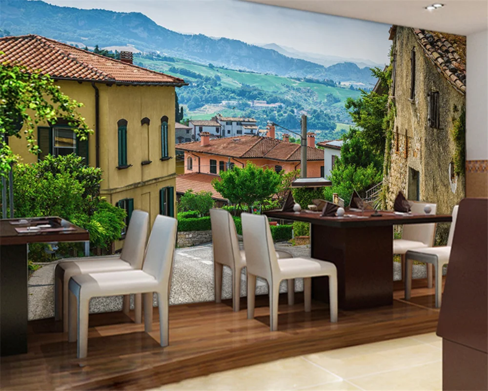 

beibehang Customized Modern European Street Scenery New Simple Pastoral Background Restaurant Bedroom Wallpaper papier peint
