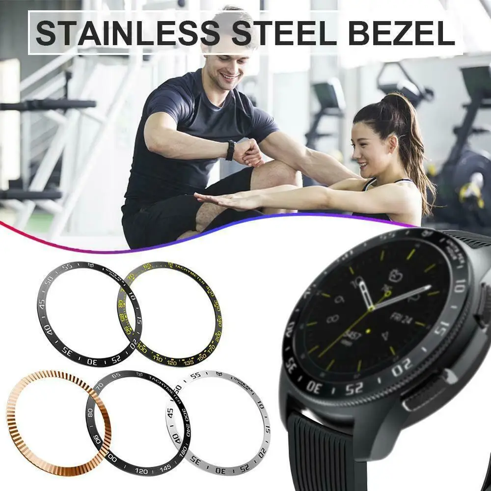 Stainless Steel for Samsung Galaxy 42 46mm SM-R800 Gear S3 Frontier WATCH Wristwatch Bezel Ring Adhesive Cover Scratches black |