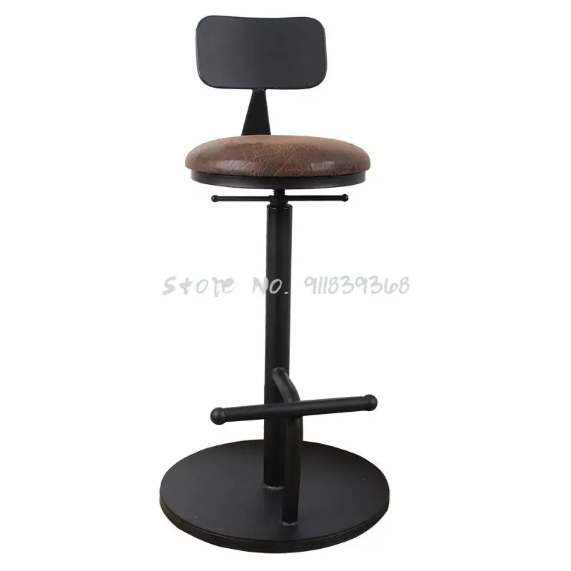 Iron Back Bar Chair 360 Degree Rotation Lift Solid Wood High Stool Family Front Desk | Мебель