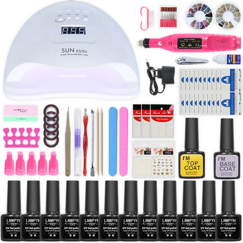 

54/24W Lamp For Nail 12/6 colors UVGel Nail Polish Kit Manicure Machine Art Tools Set Top Base Varnish Semi Permanant Uv Lamp