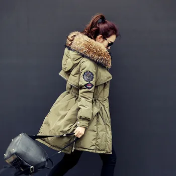 

Raccoon 2020 Fur Brand Winter Coat Women Long Duck Down Army Green Abrigos Mujer Parka North Veste High Quality Jacket WD0161