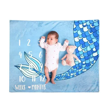 

Fish Tail Flannel Baby Milestone Blanket Newborn Photography Props Memorial Calendar Backdrop Cloth DIY Infant Photo Shoots