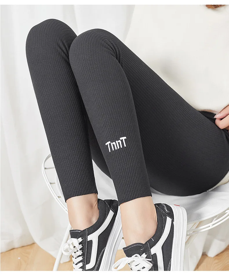 workout leggings Nanjiren Women Clothing Women Stacked Pants Solid Color Warm Ankle-Length Cotton Polyester Casual Thick Leggings For Ladies pink leggings