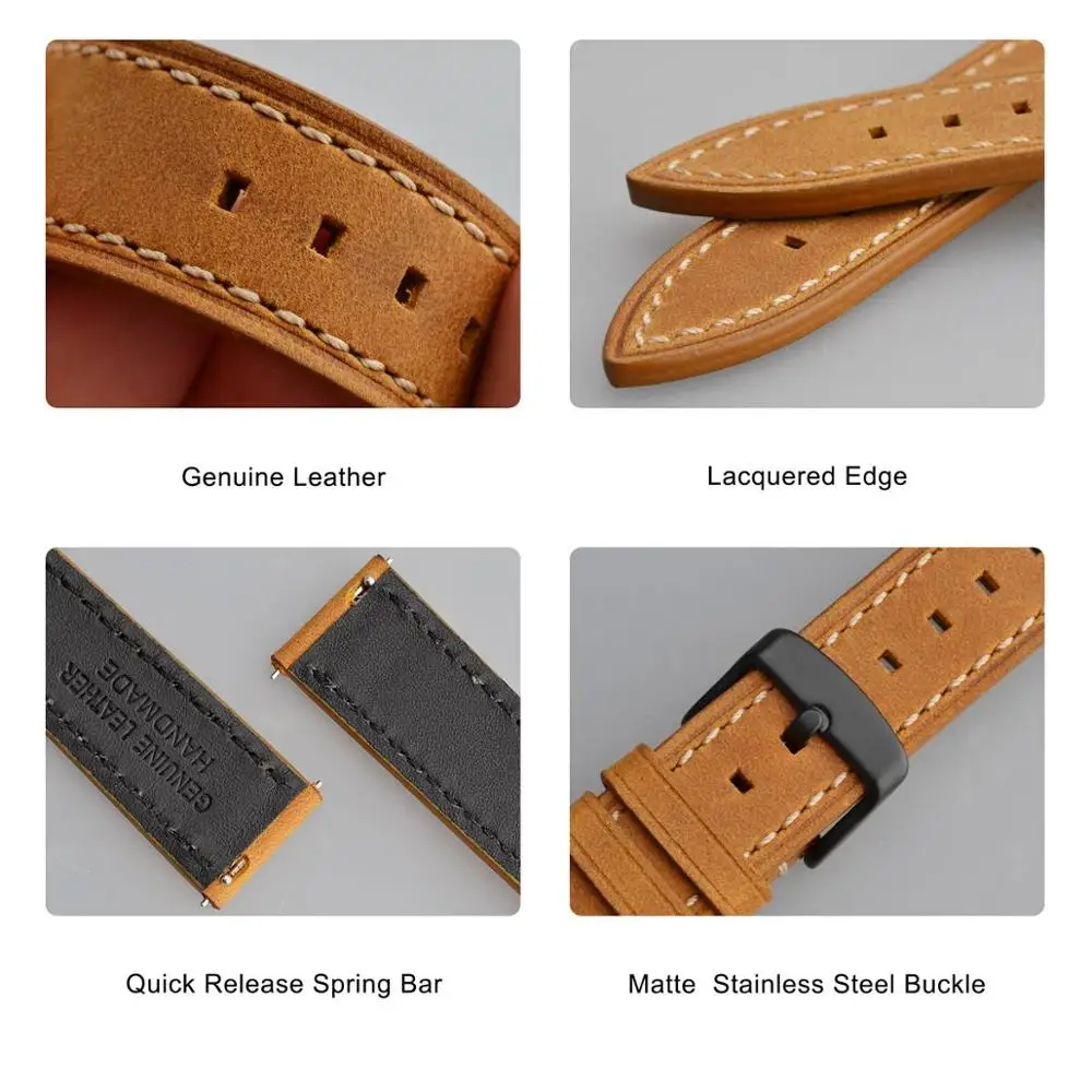 BISONSTRAP Quick Release Watch Bracelet for Men Women Watch strap 18mm 20mm 22mm Watcheband Strap Black Buckle