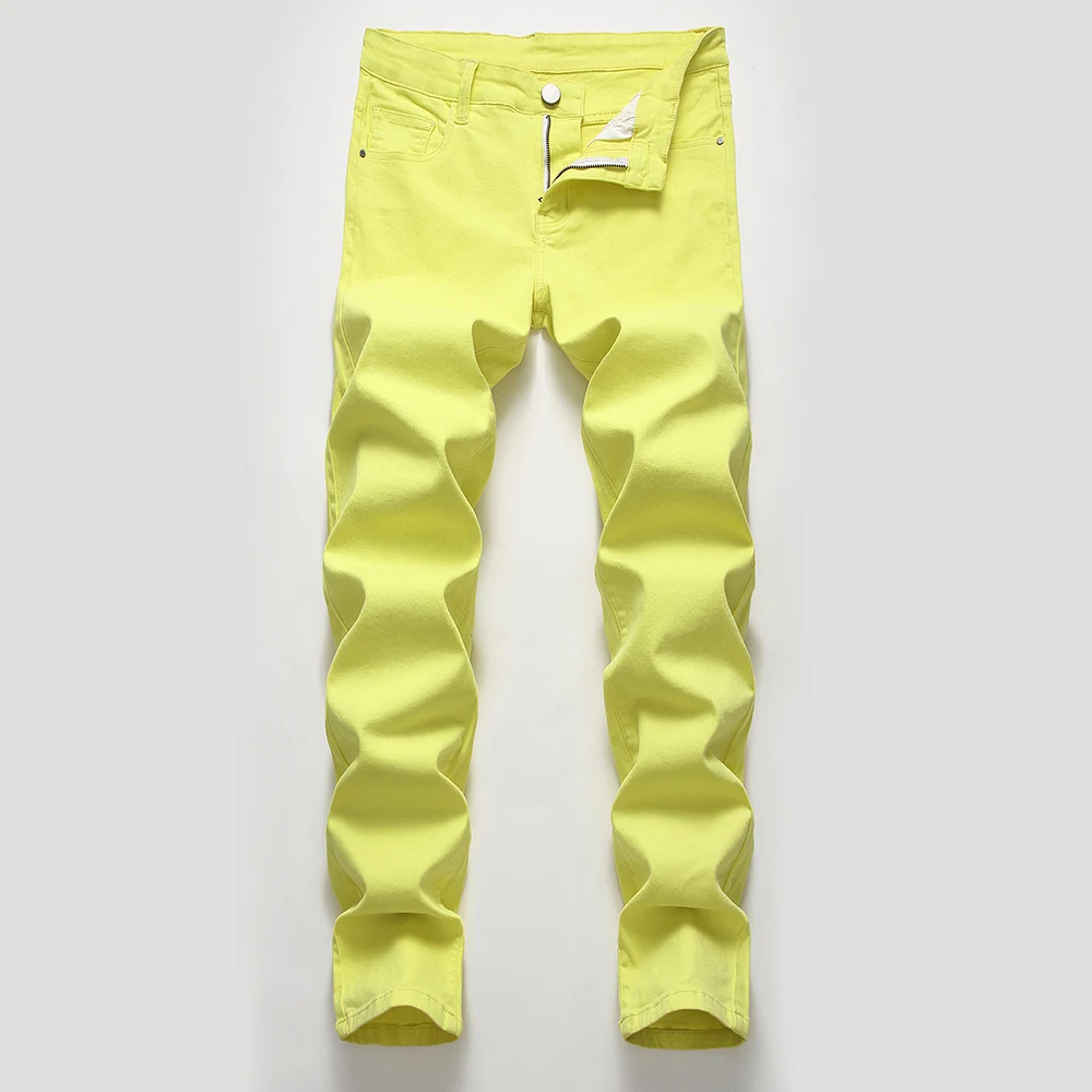 

New Casual Men's Skinny jeans Men Hip Hop Red Pencil Pants elastic trousers Biker Slim Casual Solid Male Denim Pants