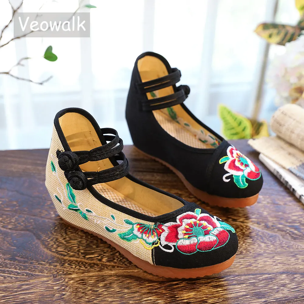 Женская Повседневная обувь Veowalk из хлопка на плоской платформе с цветочной