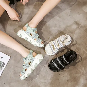 

CINESSD Mesh Summer Women's Sandals New Flat Beach Platform Shoes Woman Sandals 2020 Fashion Hook Loop Wedges Shoes For Women 40