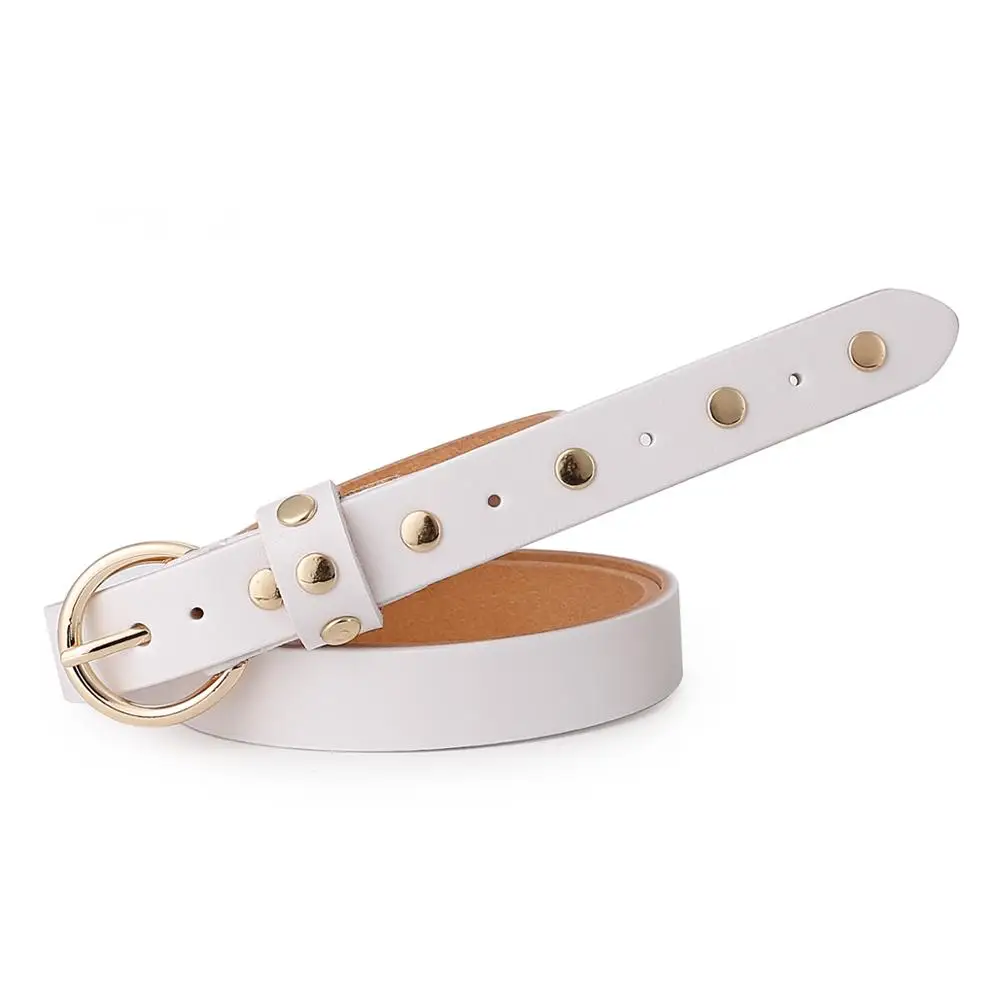 New Cowhide Leather Belt Lady Pin Metal Chain Waist Strap Street Belts for Women Girl - Цвет: white