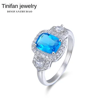 

S925 Sterling Silver Ring Inlaid Zircon Elegant Immortal Blue Enchantress High-Grade Banquet Eye-Catching Jewelry