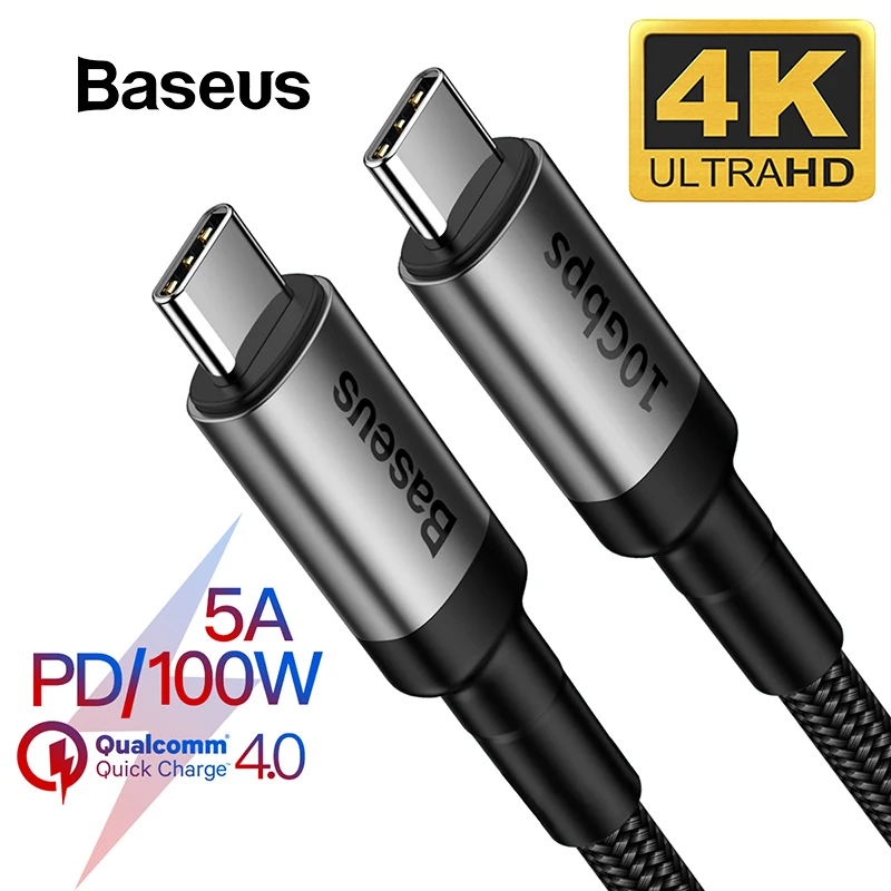 Vente Câble Baseus USB 3.1 Type C à USB Type C pour Samsung S9 S10 Xiaomi Charge rapide 4.0 PD 100W chargeur rapide câble HDMI pour MacBook