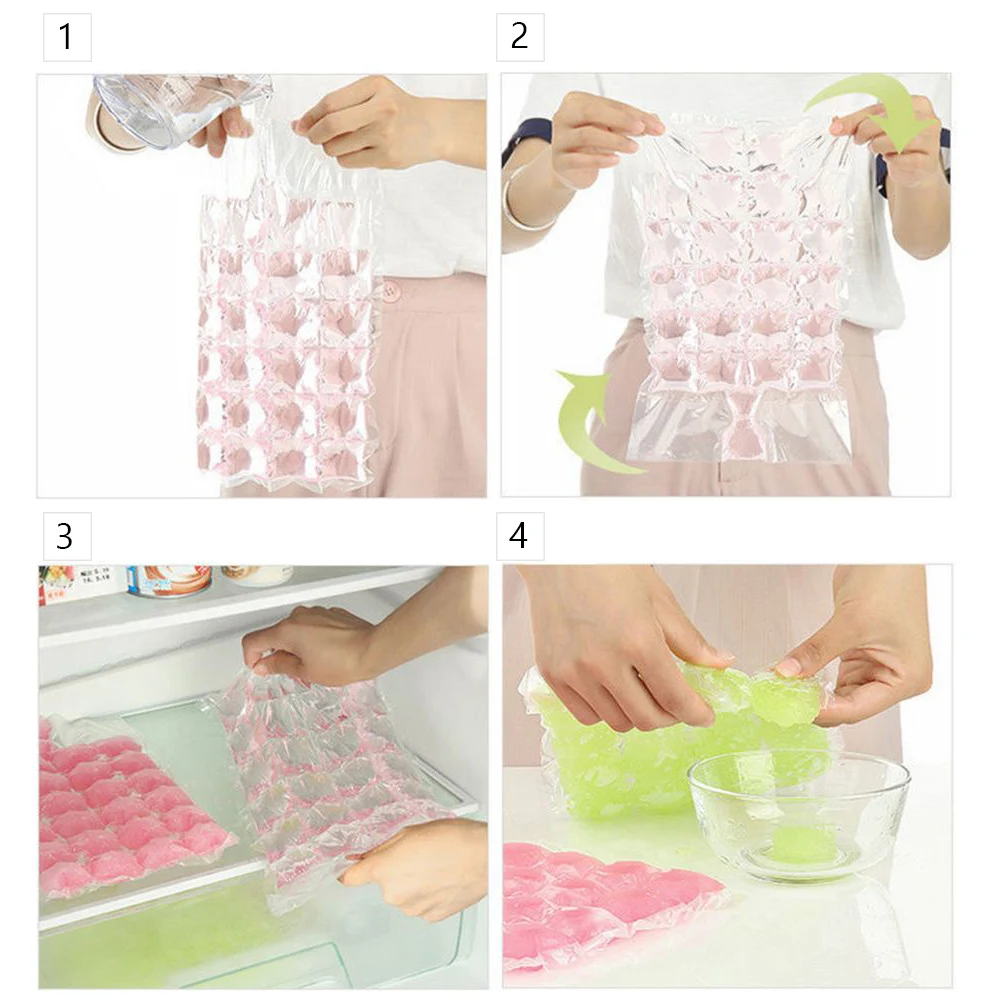 10Pcs/Pack 24 Cubes Disposable Self Sealing Ice Cube Bag Mold Plastic Fridge Freezer Ice Making Bag Summer Cooler Accessories