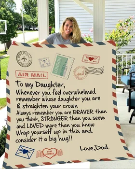 

Flannel Throw Blanket to My Daughter or Son Letter Printed Quilts Dad Mom for Daughter's Air Mail Blanket Encourage and Love