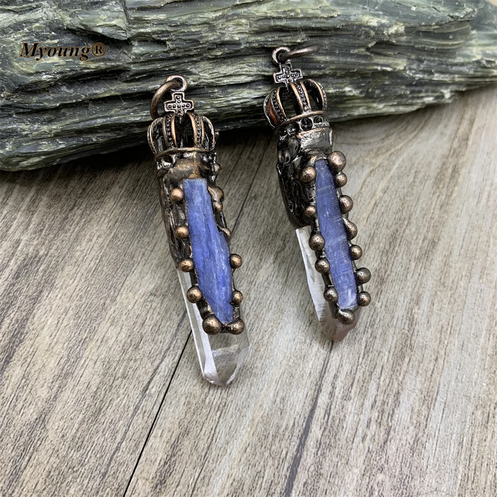 

Boho Antique натуральный Кианит Хрустальный столб винтажные короны-подвески для ожерелья спаянный камень богемные ювелирные изделия MY211201