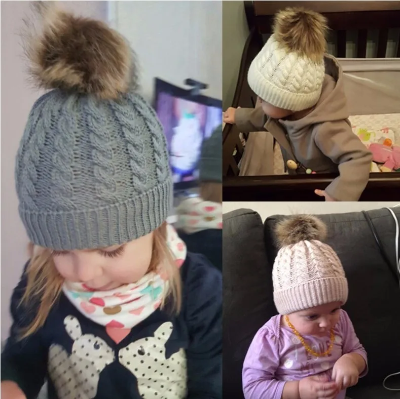 Семейные одинаковые шапочки Hairball Детские наряды с шапкой твист вязаные родитель-Детские шапочки младенец помпон мама ребенок вязание теплые шапки