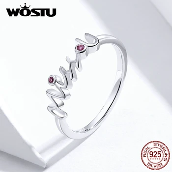 

WOSTU Genuine 925 Sterling Silver Miss U Ring Pink Zircon Rings Finger For Women Wedding Engagement Lady Jewelry Gift FIR631