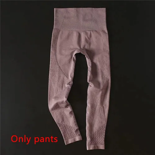 Purplepants 2 шт., бесшовный комплект для йоги, бюстгальтер на бретельках, леггинсы с высокой талией, женская одежда для тренажерного зала, фитнеса, тренировок, комплект леггинсов для йоги, спортивная одежда для бега - Цвет: Purplepants