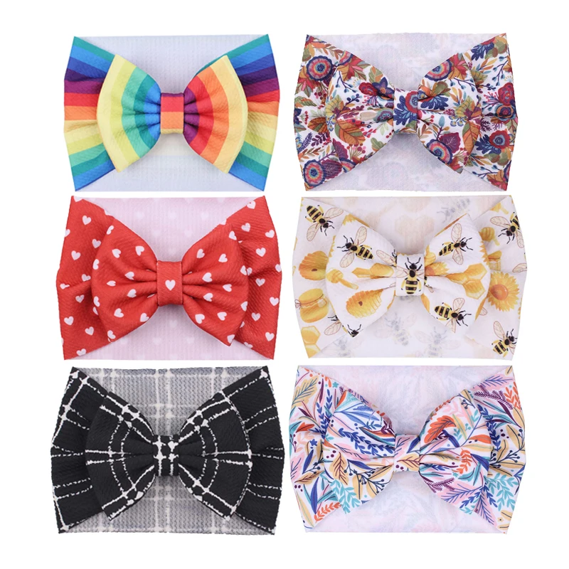 Baby Bows Hair Accessories Christmas Girls Wide Headband Toddler Floral Printing Turban Newborn Photo Prop Children Boy Hairband