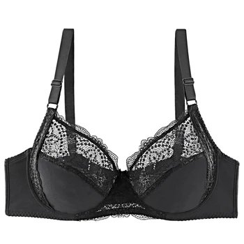 

38-48DE 3/4Cup Sexy Lace Plus Size Bra Underwired Underwear Super Thin Lingerie Lace Floral Push Up Bras Fashion