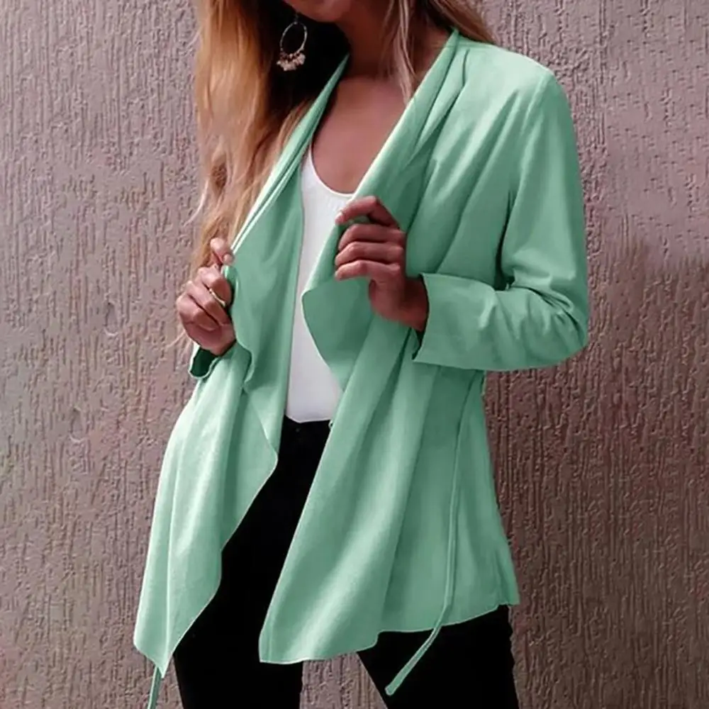 

Fashion Cardigan Top Women Stylish Army Green Blazer Open Stitch Pockets Blue Split Female Casual Work Wear Stylish Thin Coat 4#