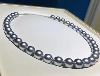 شراءMADALENA SARARA AAA 9-10 مللي متر لؤلؤ المياه المالحة مستديرة أكويا رمادي شكل اللؤلؤ قلادة ستراند لا تشوبه شائبة 18
