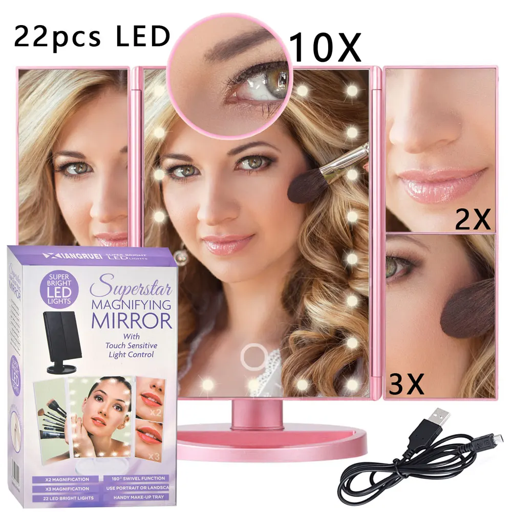 10X Magnifying Makeup Mirror 3 Mode LED Lighted Makeup Vanity Mirrors with Locking Suction Cup,Touch Sensor Illuminated Bathroom Mirror Portable USB or Battery Magnified Mirror for Women Traveling 