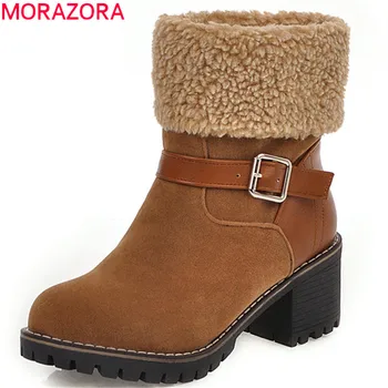 

MORAZORA 2020 new arrival women ankle boots buckle fashion square heels platform shoes winter keep warm snow boots female