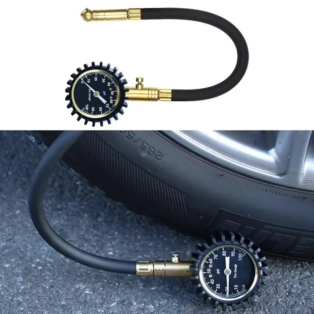 

New Hot 100PSI ABS Metal Precision Pointer-style Car Tire Pressure Gauge Lengthening Hose Short Pressure Measuring Valve Tester