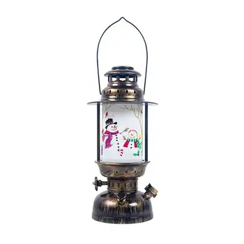 

1 Pc Storm Lantern Christmas Snowman Pattern Hanging Light Decorative Lamp For Home Courtyard Garden Without Battery