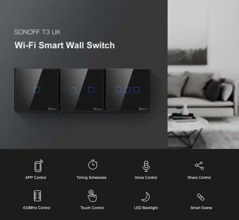 US UK 1//2//3 Gang TX3 Series WIFI Wall Switch 433Mhz RF Smart touch Sonoff EU