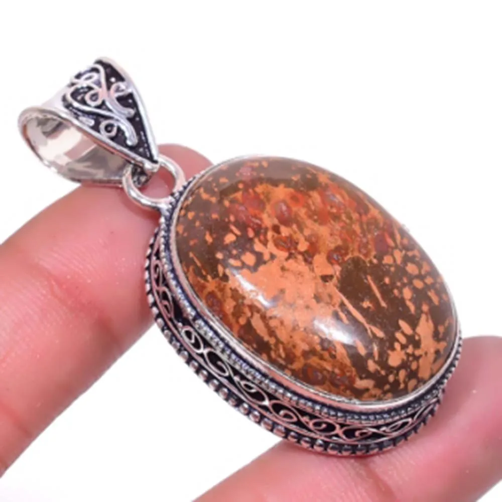 Spider Jaspers Pendant Silvers Overlay Over Copper , 49 Mm, P6666